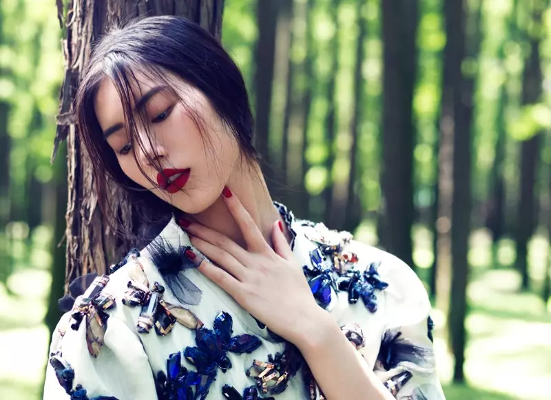 Liu Wen Poss for Stockton Johnson in Outdoorsy Grazia Shoot