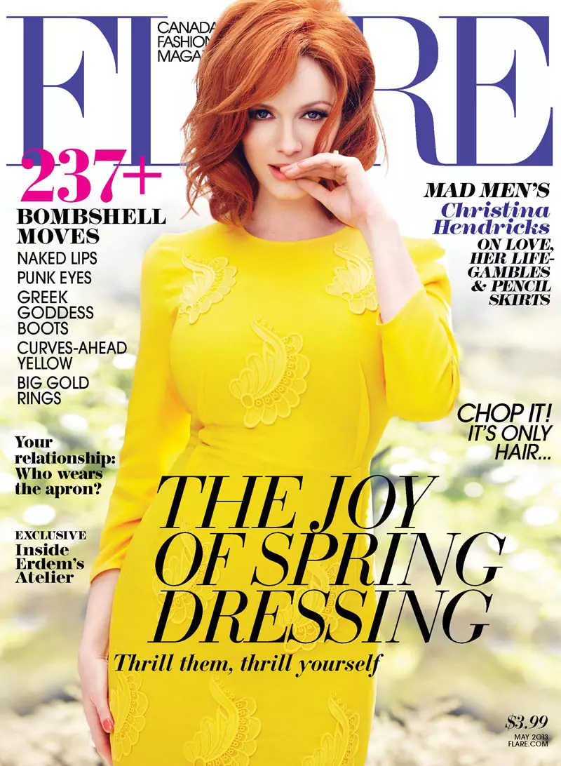 Christina Hendricks schittert in Flare's coververhaal van mei 2013 door Max Abadian