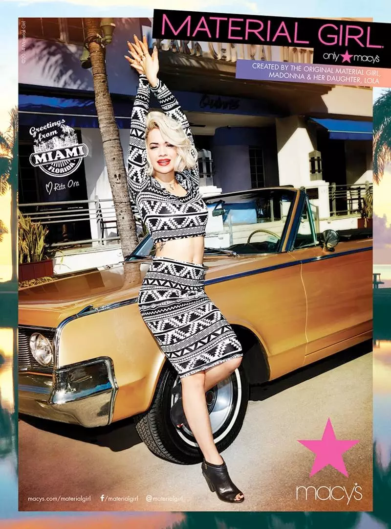 Rita Ora atvyksta į Majamį, kad gautų 2014 m. „Material Girl's Spring“ reklamas