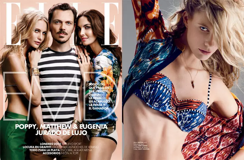 Suunnittelija Matthew Williamson, Poppy Delevingne ja Eugenia Silva kansikuvat Santiago Ruiseñorin Elle Mexicon heinäkuun numerosta