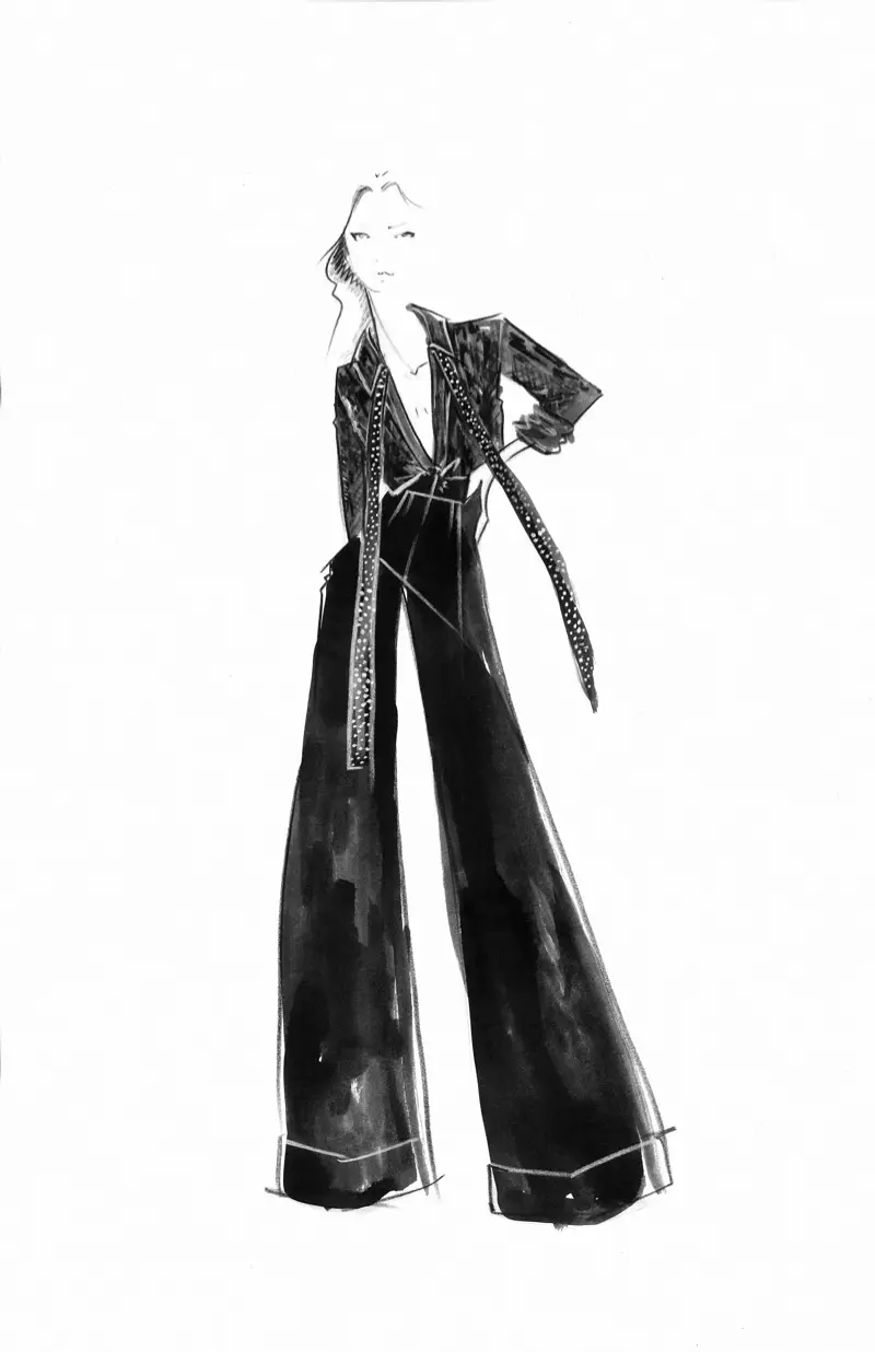 Kate Moss fir Ausrüstung Illustratioun