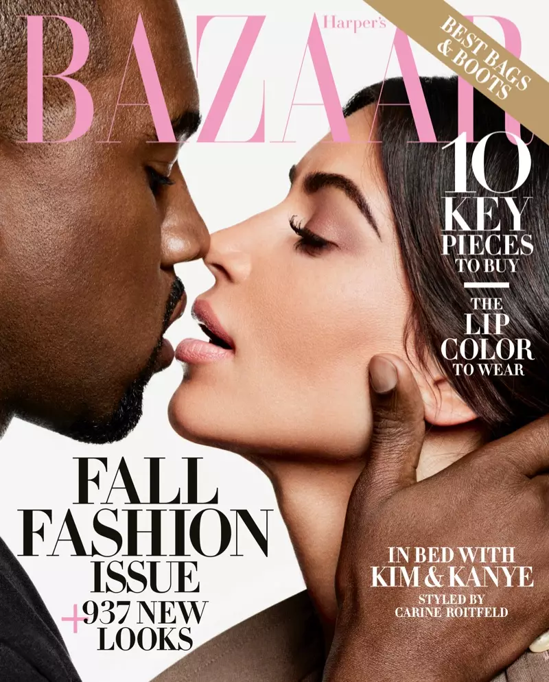 Kanye West ndi Kim Kardashian pa Harper's Bazaar September 2016 Cover