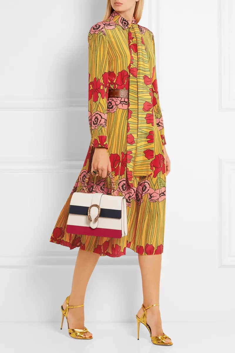 Gucci Floral Print Silk Crepe de Chine Dress