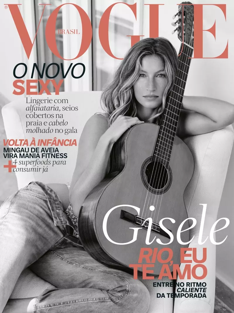 Gisele Bundchen poserar med en gitarr på Vogue Brazils novemberomslag