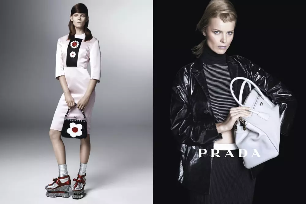 Sasha Pivovarova, Raquel Zimmermann, Eva Herzigova, Amber Valletta e altri sono i protagonisti della campagna Primavera 2013 di Prada di Steven Meisel