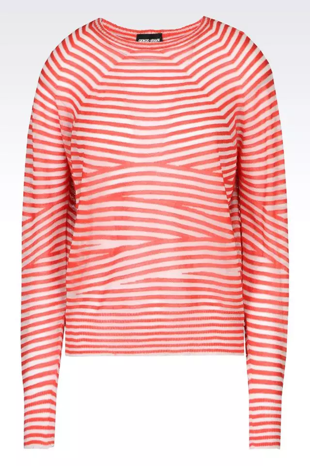 Giorgio Armani Striped Crew Neck Cashmere Sweta