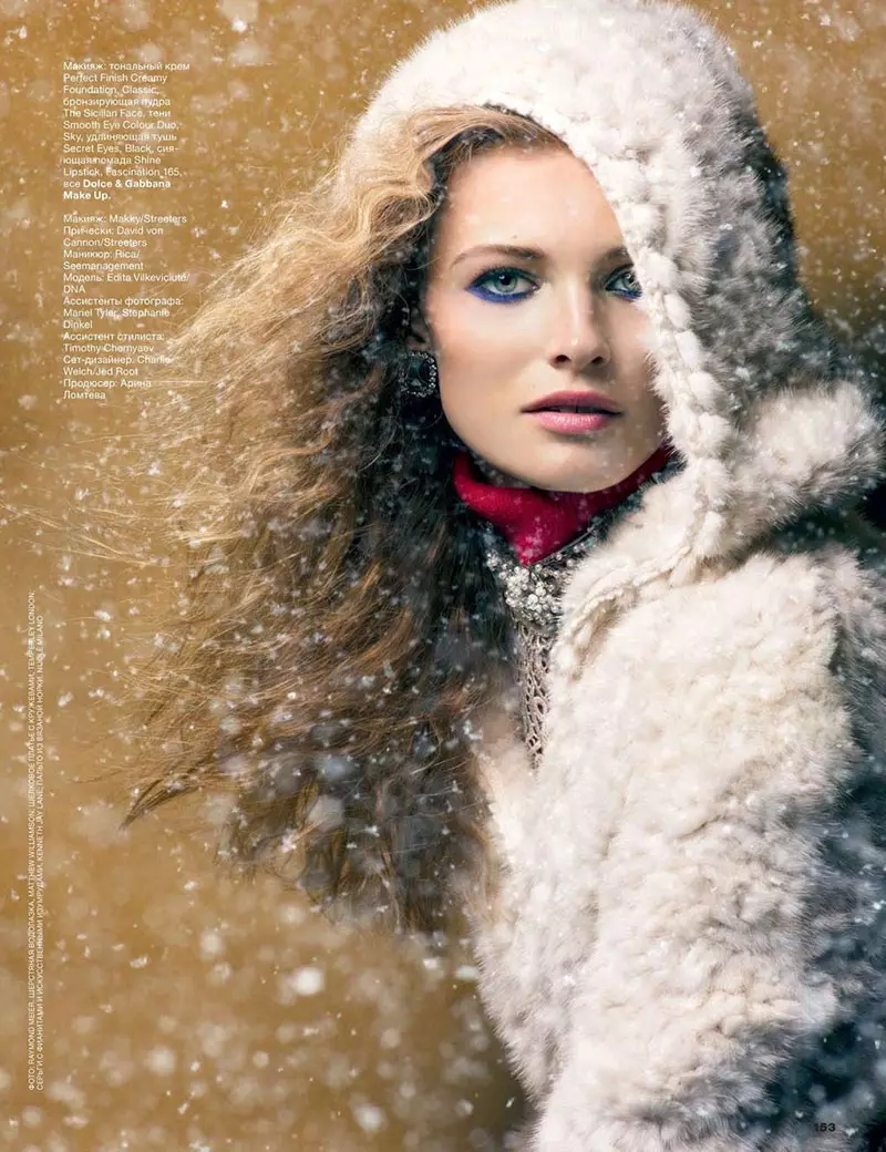 Edita Vilkeviciute nubwiza bwubukonje bwa Allure Uburusiya Ukuboza 2012 Cover Shoot by Raymond Meier