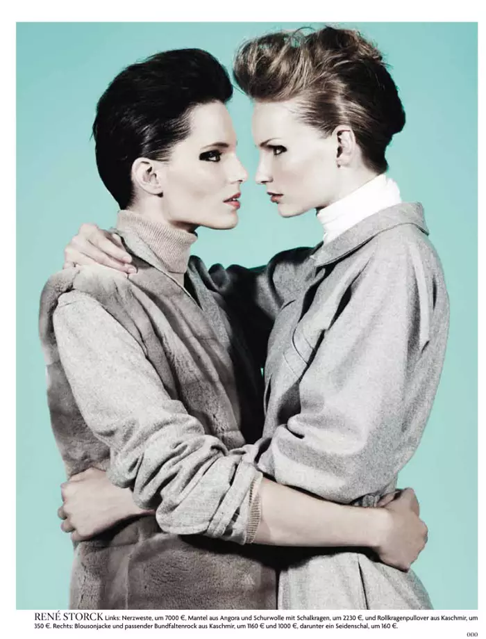 Iris Strubegger & Katrin Thormann av Gregory Harris för Vogue Germany augusti 2011