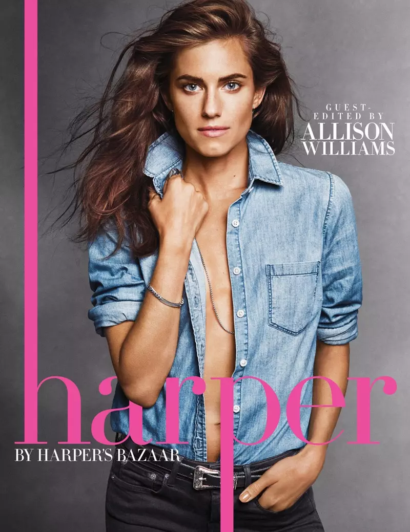 Allison Williams na-ekpuchi harper nke Harper's Bazaar dere