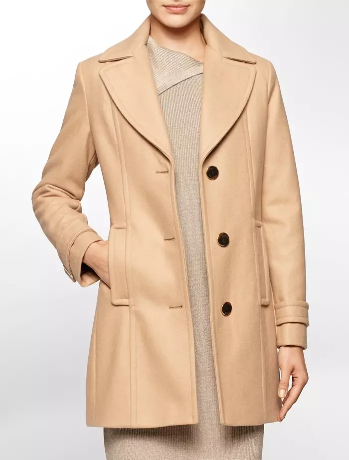 Calvin Klein Single Breasted Peacoat ໃນ Camel