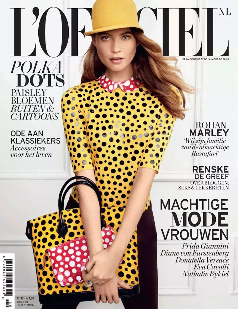 Behati Prinslu L'Officiel Netherlands jurnalining 2012-yil sentabr oyidagi muqovasi uchun suratga tushdi.