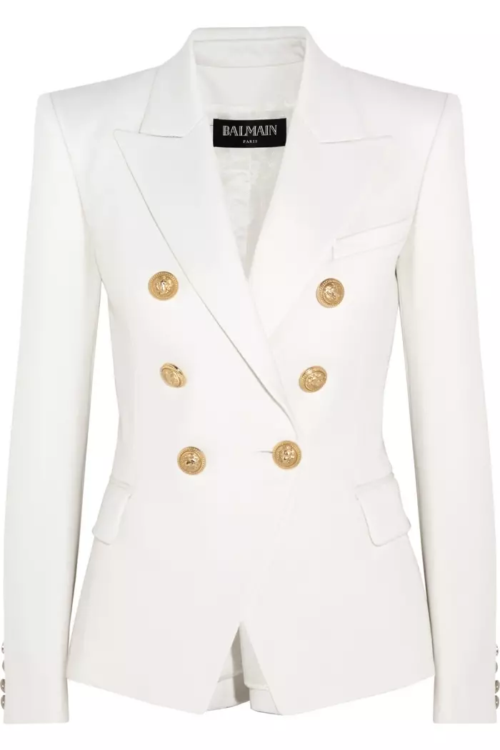 Zweireihige Blazer-Jacke von Balmain in Weiß