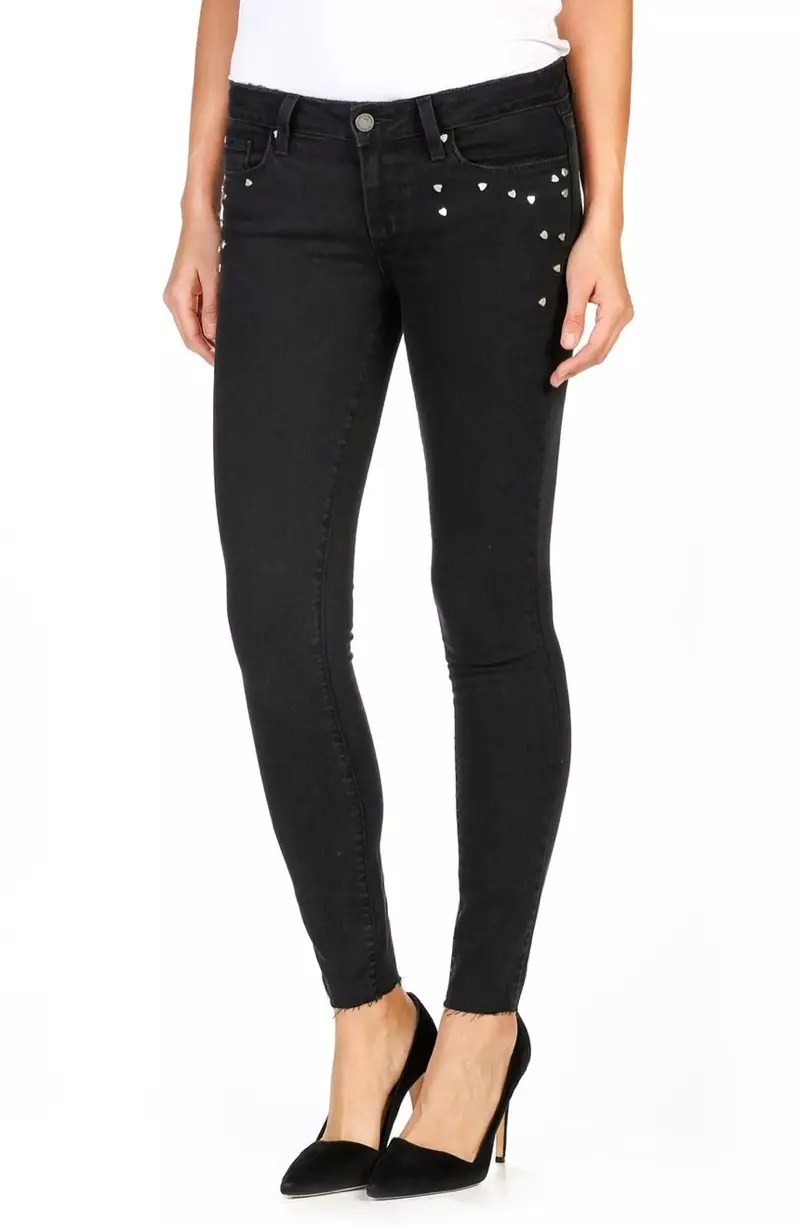 PAIGE Verdugo Embellished Ankle Ultra Skinny Jeans (Noir Studded Heart)