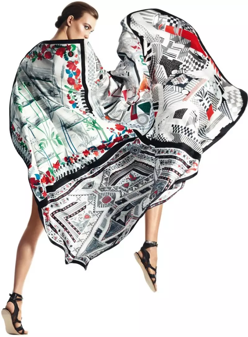 Karlie Kloss tau qhwv hauv Scarves rau Hermès S/S 2013 Catalog los ntawm David Sims