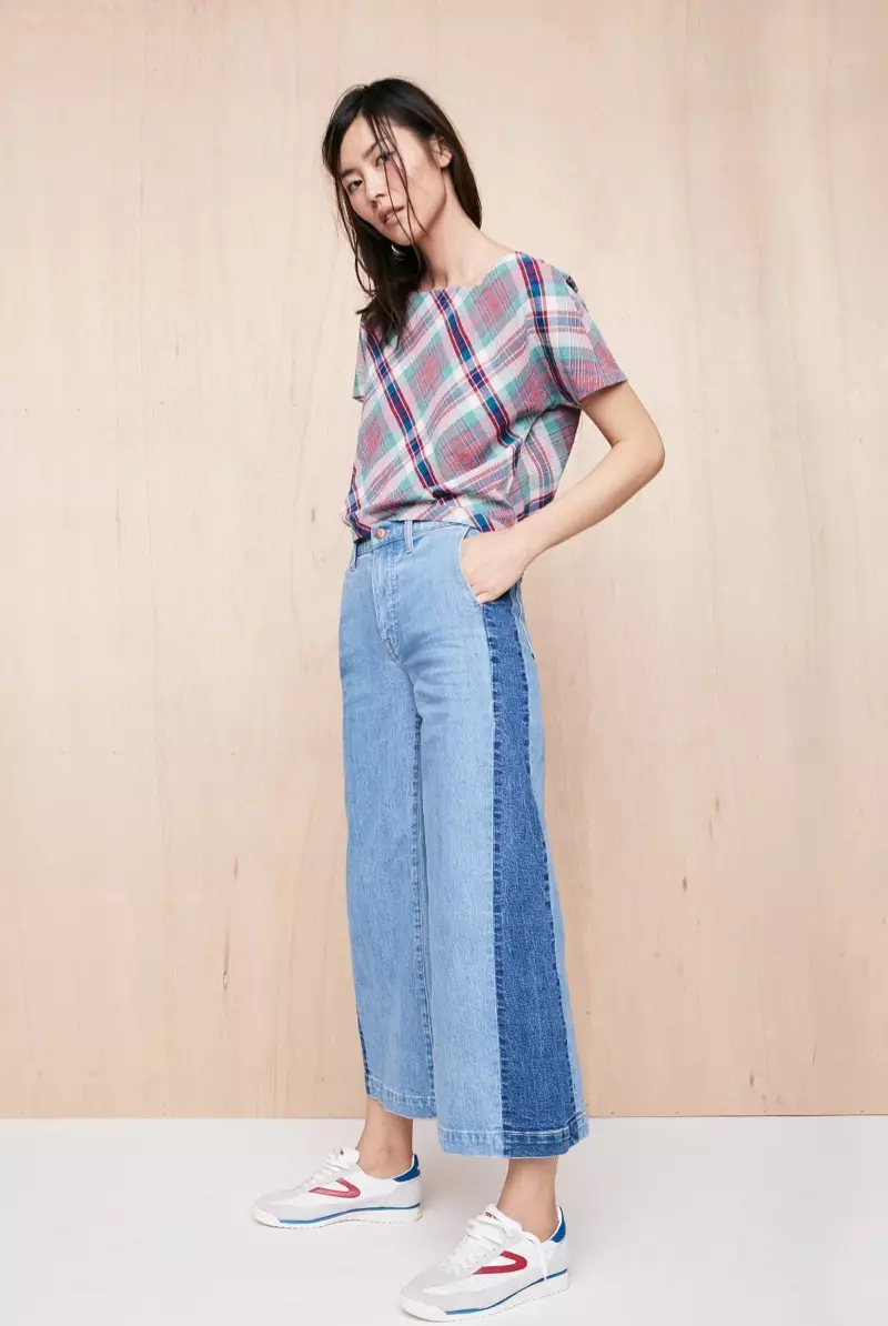 Madewell Plaid Tie-Back Top, Wide-Leg Crop Jeans et Tretorn Rawlins3 Sneakers