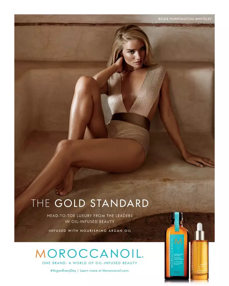 Rosie Huntington-Whiteley luan në fushatën 2016 për markën e shëndetit dhe bukurisë Moroccanoil