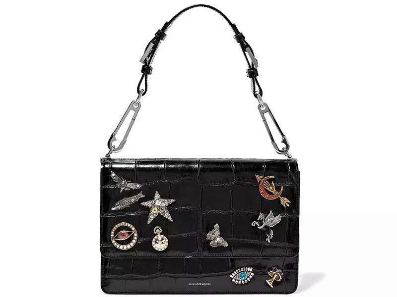 Alexander McQueen Embellished Croc Effect Leather Lub xub pwg hnab $4,895