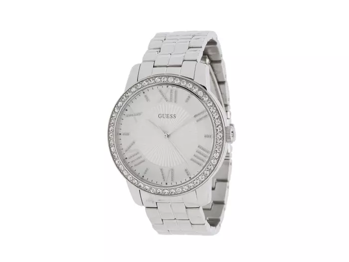 Guess Silver & Crystal White Watch