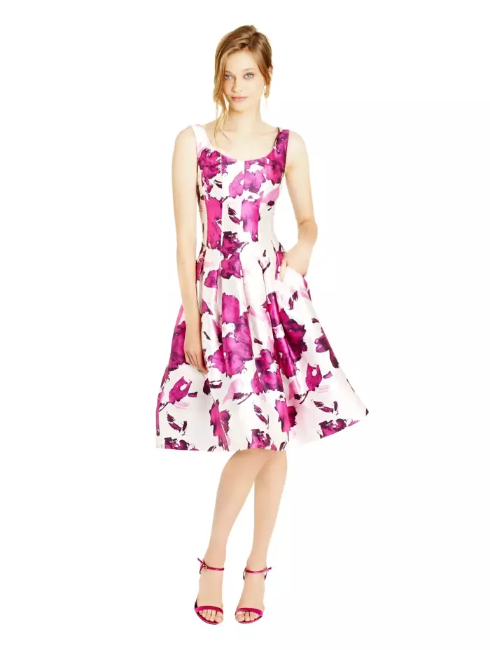 Oscar de la Renta Watercolor Rose Print Dress