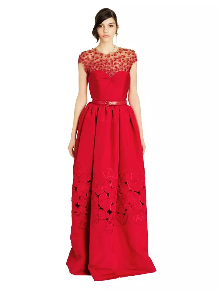 Oscar de la Renta Embroidered Red Floral Dress