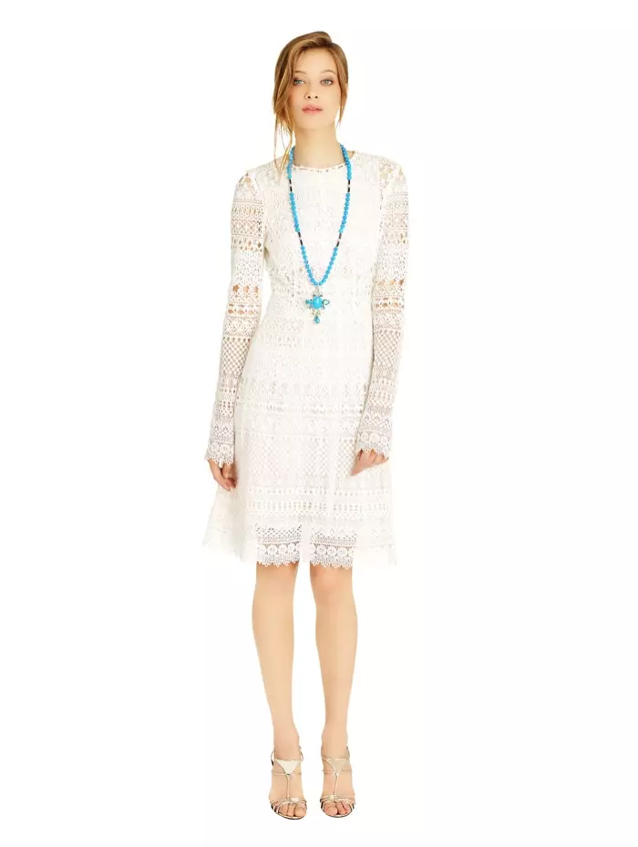 Oscar de la Renta White Banded Lace Dress