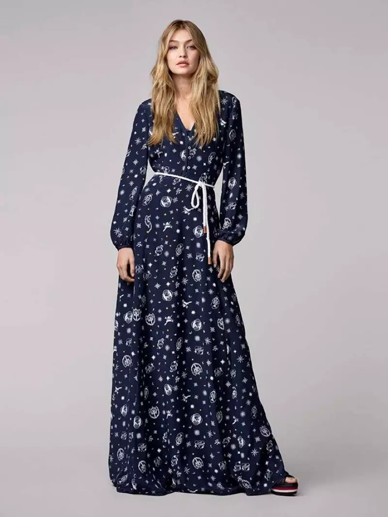 Gigi Hadid x Tommy Hilfiger kolleksiyasi: Silk Maxi libos va platforma sandallari