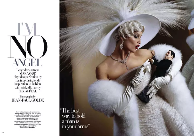 Laetitia Casta ua Mae West rau Harper's Bazaar US Lub Yim Hli 2010