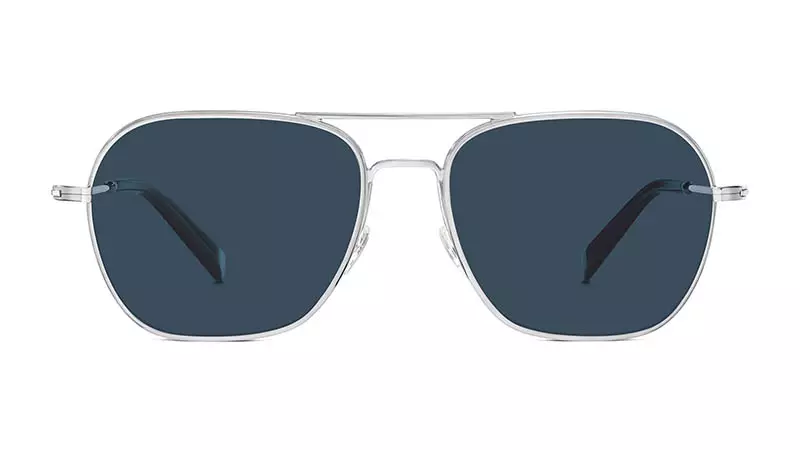 Gafas de sol Warby Parker Abe en prata pulida con lentes azul vintage $145