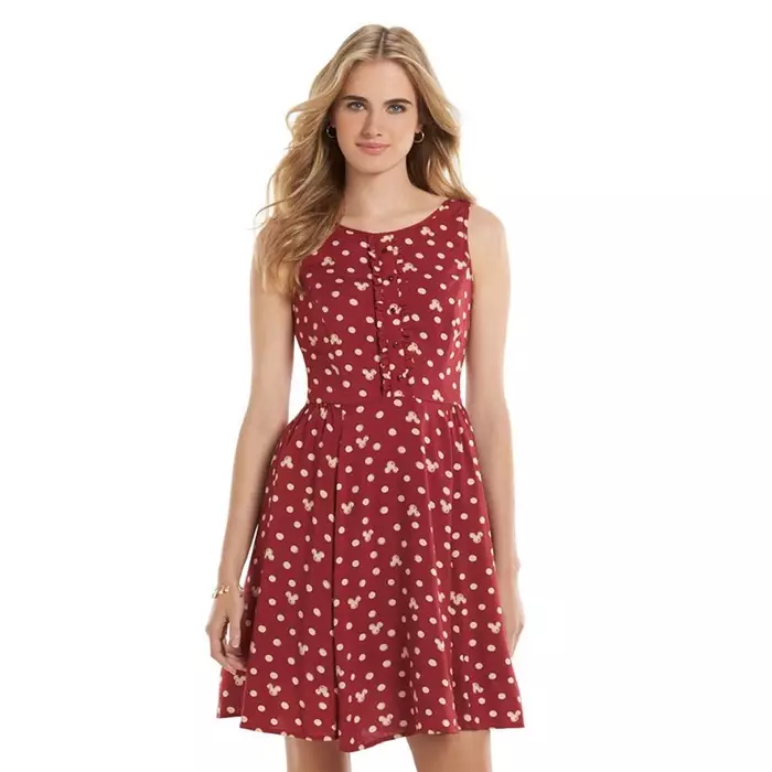 Lauren Conrad x Minnie Mouse အနီရောင် Dot Print Fit & Flare ဂါဝန်