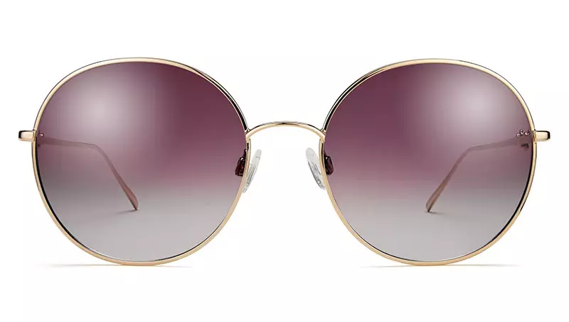 Lunettes de soleil Warby Parker x Leith Clark Wilding en or poli avec verres violets effet miroir flash