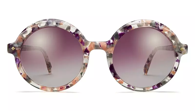 Warby Parker x Leith Clark Constance Sunglasses in Blossom Crystal with Flash Mirrored Violet Lenses $145