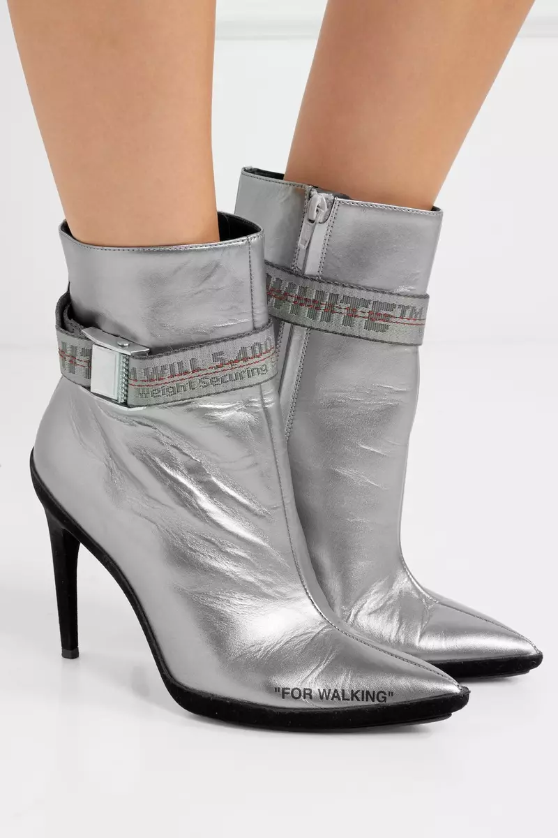 Off-White for Walking Ankelstövlar i metalliskt läder och mocka 1 280 $