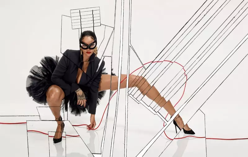 Rihanna usa blazer preto com saia tutu