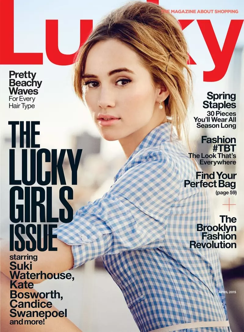 Suki Waterhouse prýðir apríl 2015 forsíðu Lucky Magazine.