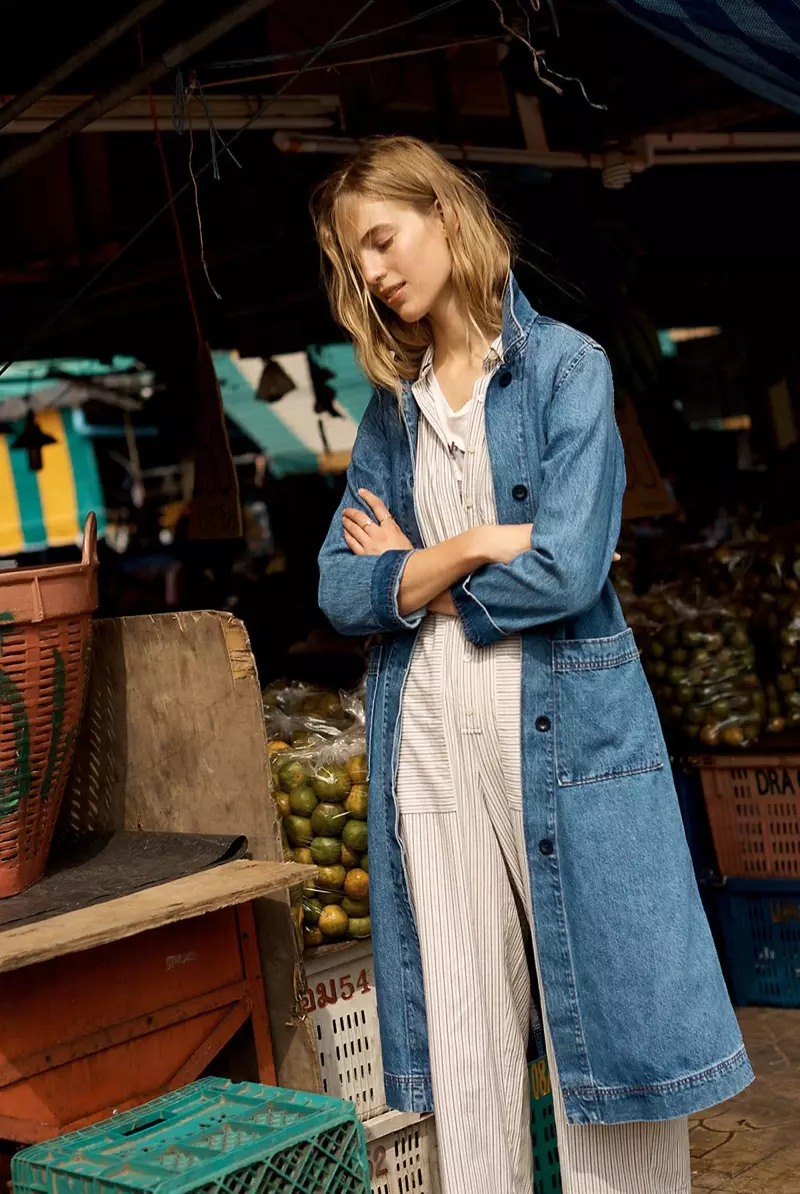 Madewell Denim Duster Coat at Striped Utility Jumpsuit