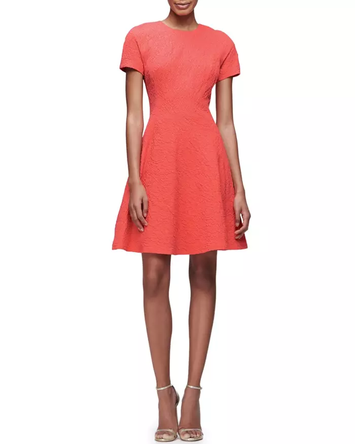 Lela Rose Short Sleeve Matelasse Fit & Flare Dress