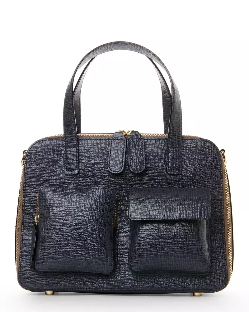 Orla Kiely Slate Textured Leather Bay Bag