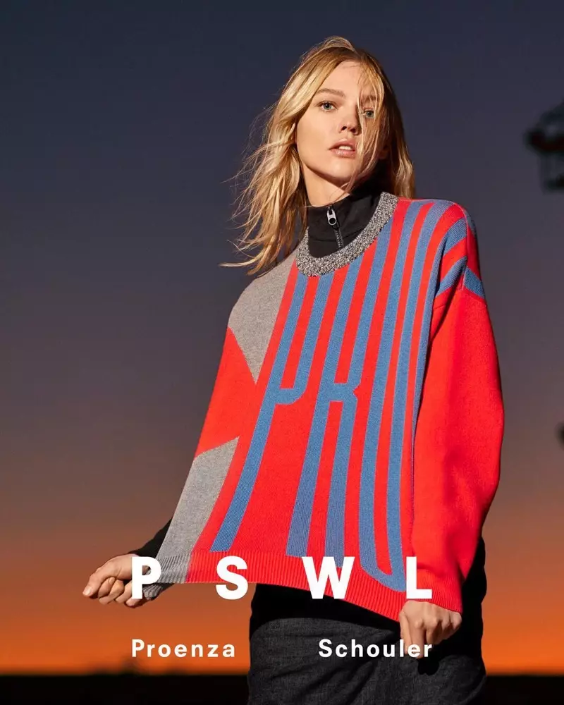 PSWL Proenza Schouler ବସନ୍ତ-ଗ୍ରୀଷ୍ମ 2019 ଅଭିଯାନରେ ଶଶା ପିଭୋଭାରୋଭା ତାରକା |