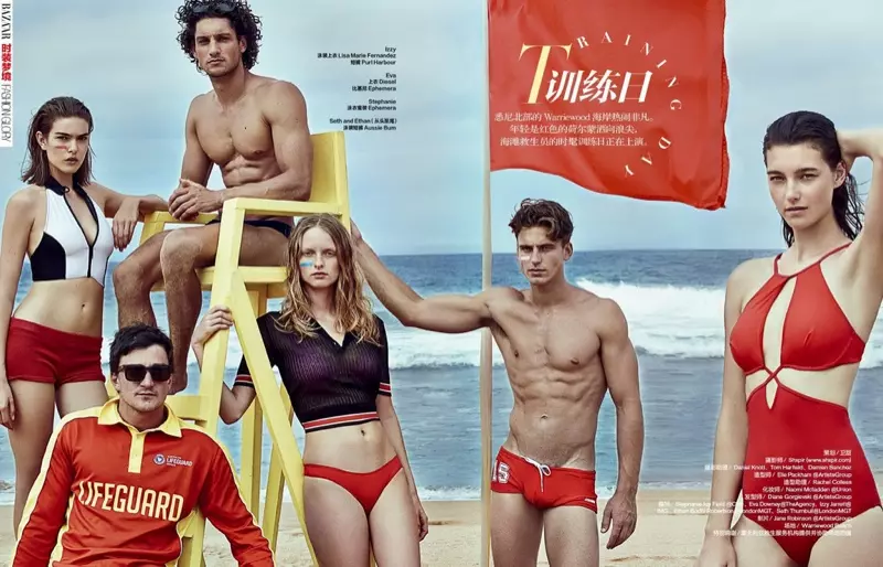 Model maénkeun lifeguards pikeun Harper's Bazaar Cina difoto ku Shxpir