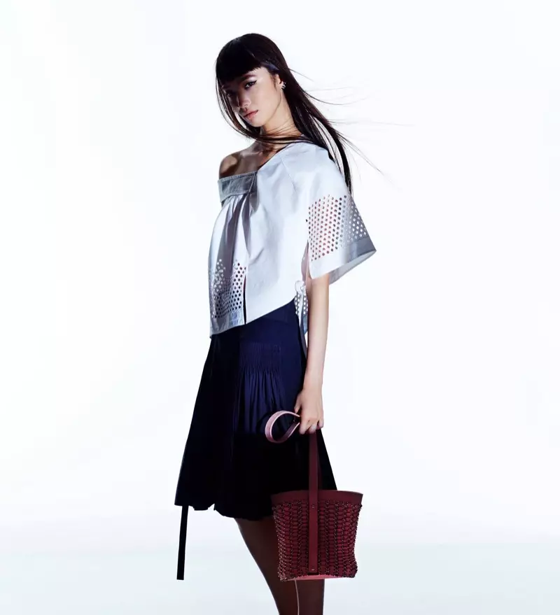 Paco Rabonee Poplin & Eyelet Top, Combo Wrap-Front Skirt and 14#01 Sea Bucket Bag