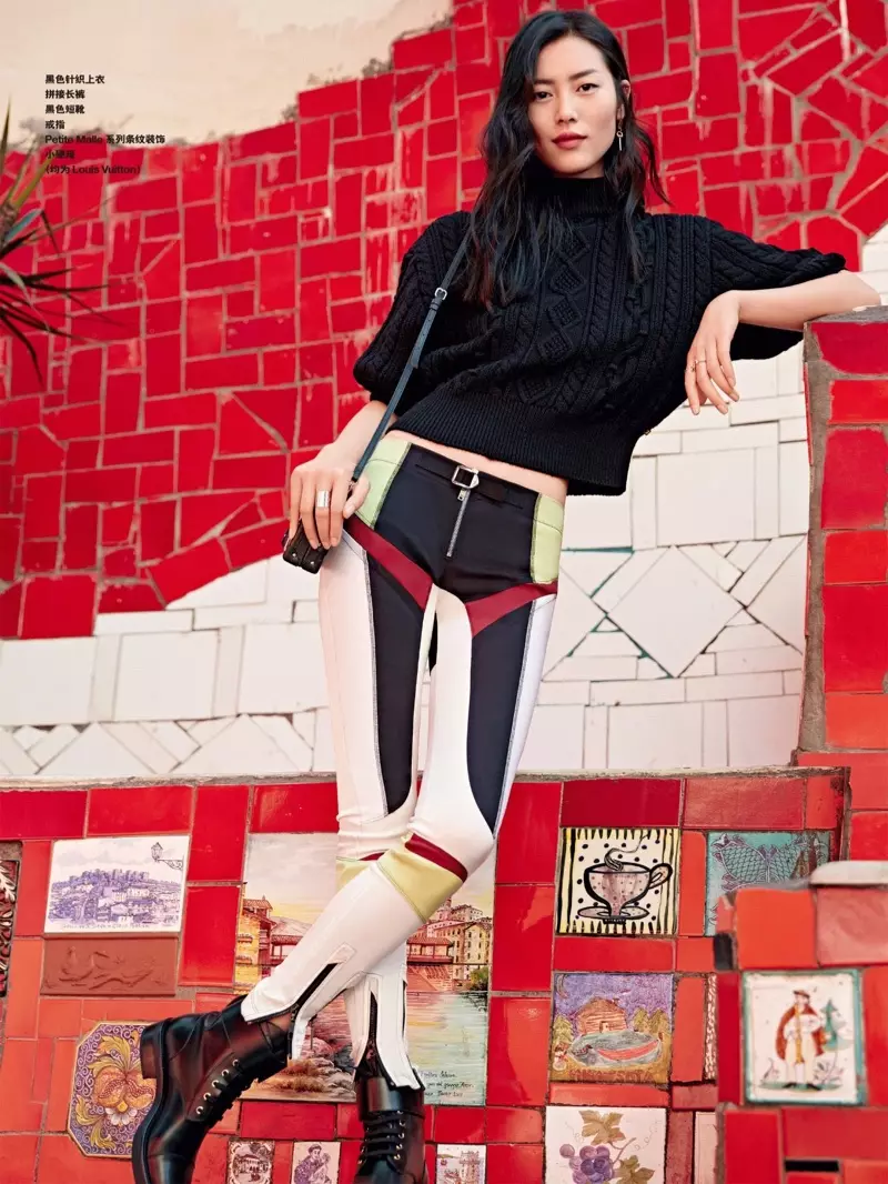 Liu Wen modellerar Louis Vuittons utseende i moderedaktionen