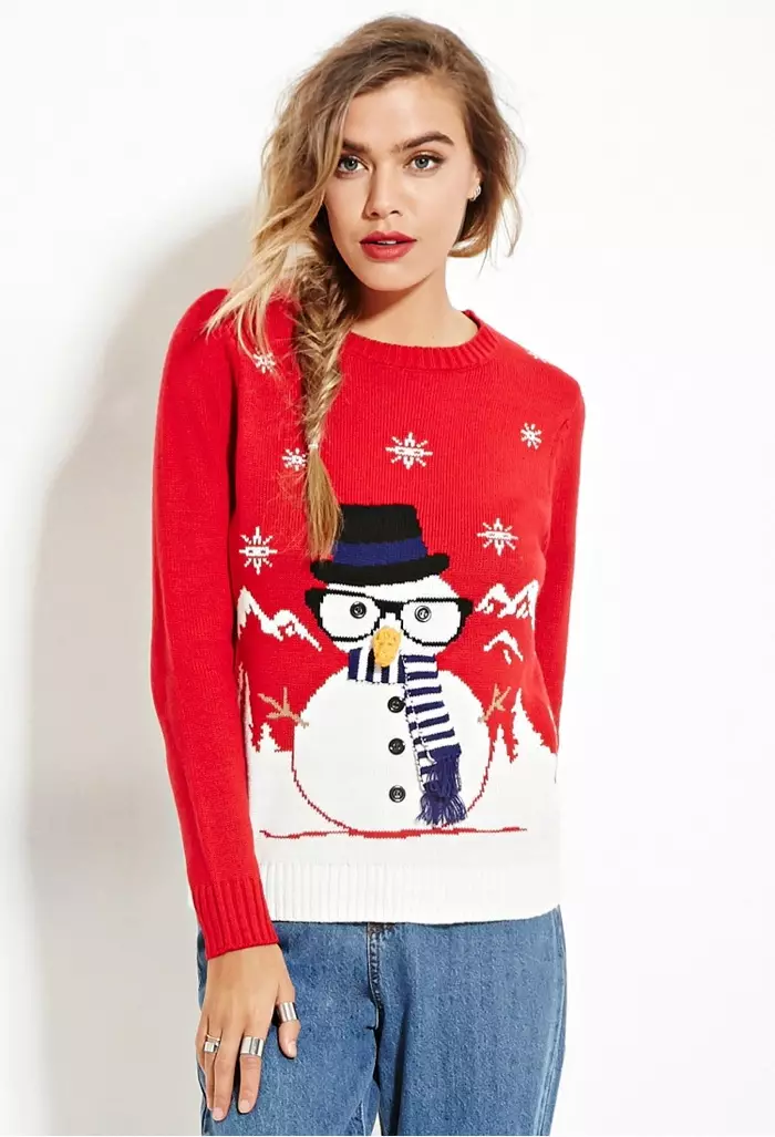 Forever 21 suéter navideño muñeco de nieve rojo