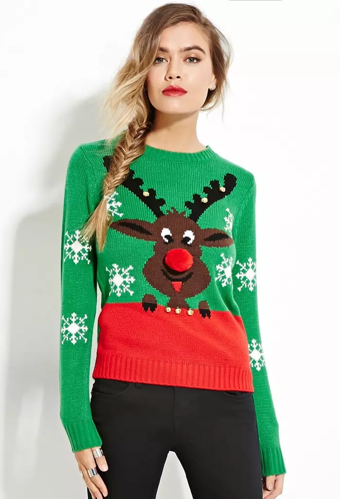 Forever 21 Reindeer სვიტრი მწვანეში