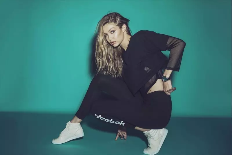 Svartklæddur, Gigi Hadid kemur fram í Reebok Always Classic vor-sumar 2018 herferð