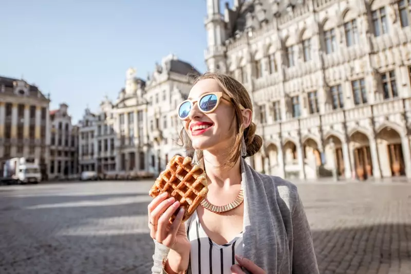 mujer, tradicional, belga, pastelería, viaje