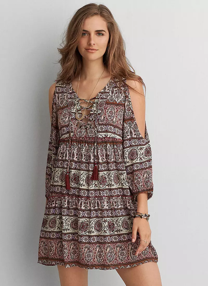 American Eagle Lace-Up Long Sleeve Dress