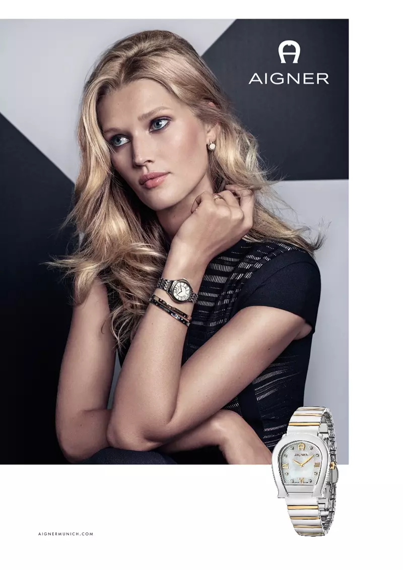 Toni Garrn trägt Uhr und Schmuck in der Frühjahrskampagne 2017 von Aigner