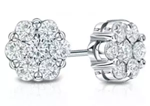 14k White Gold Prong-Set Cluster Round Diamond Earring