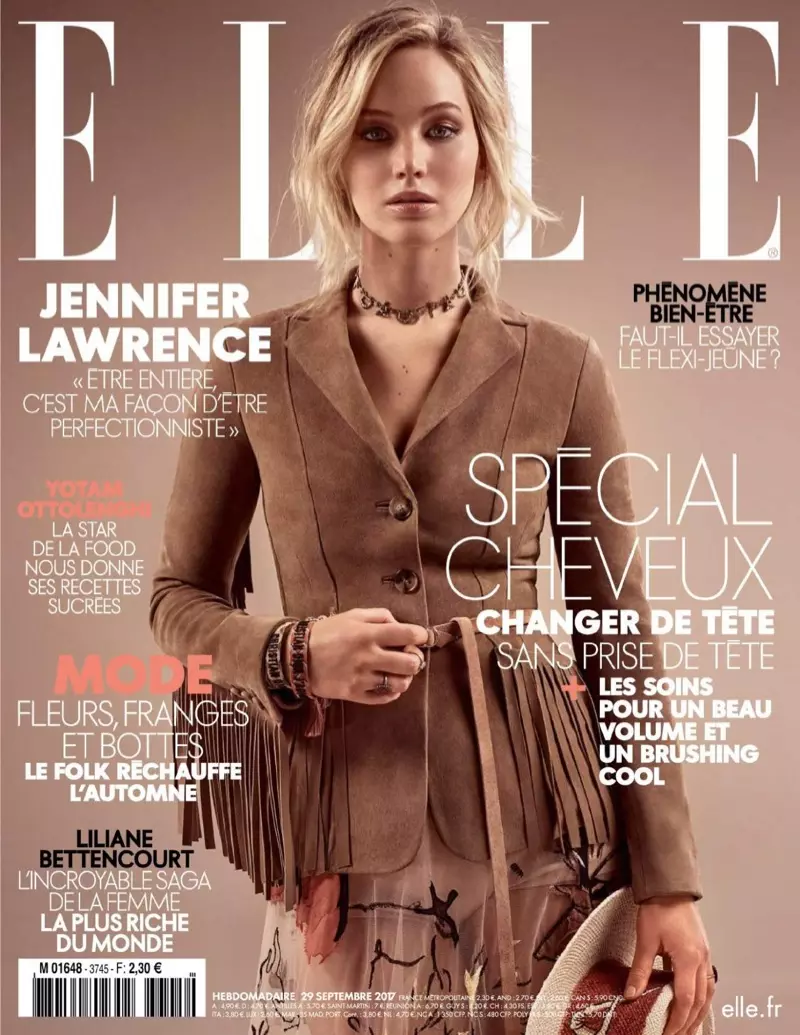 Jennifer Lawrence kwenye Jalada la ELLE Ufaransa Septemba 29, 2017