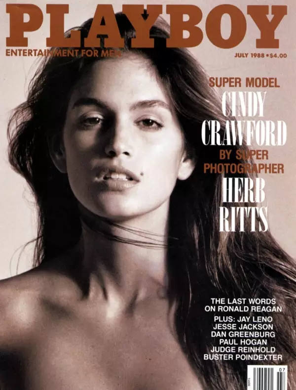 Cindy Crawford ippoża għal Herb Ritts fuq Playboy Lulju 1988 Cover